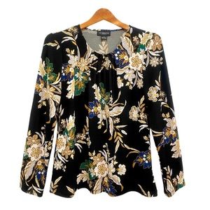 LIZ CLAIBORNE Black Multi Floral Long Sleeve Blouse